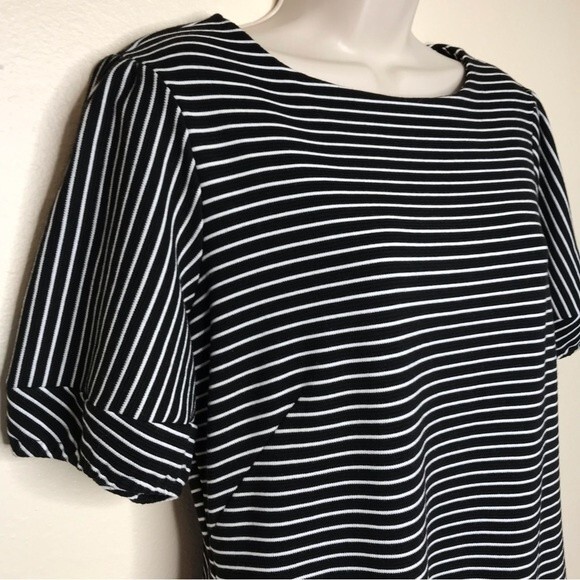 Ann Taylor Black White Striped Sheath Dress Short Puff Sleeve Womens Size 12 - Picture 2 of 11